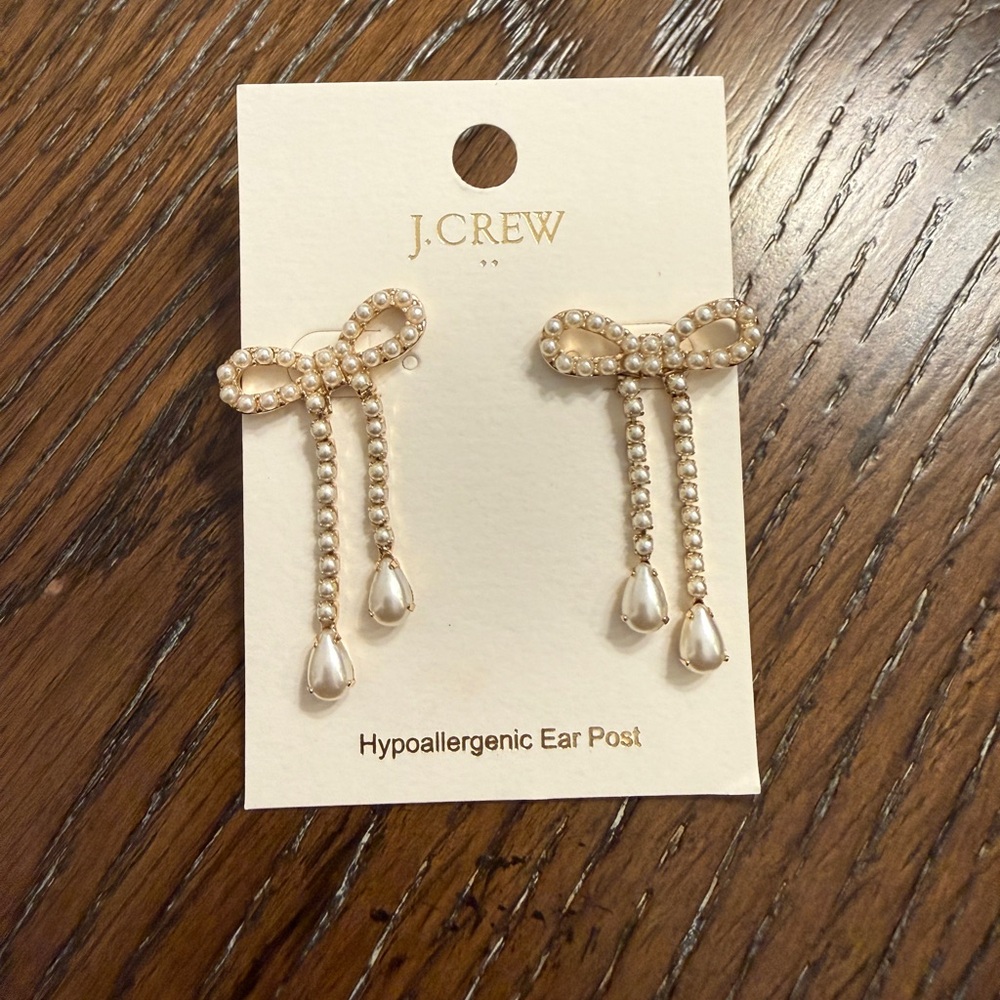J. Crew Pearl and Gold Bow Earrings